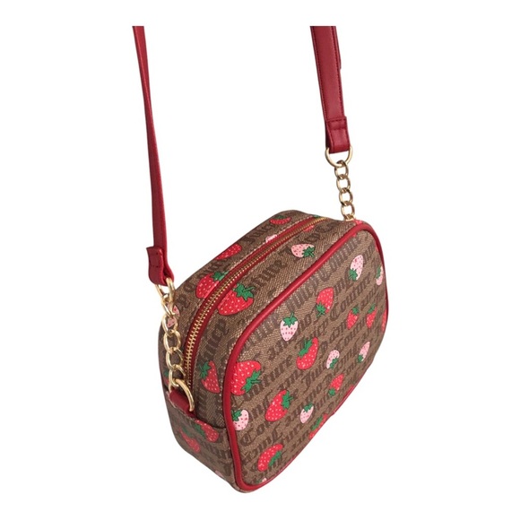 Juicy Couture brown canvas strawberry print crossbody bag with strawberry charm - Picture 3 of 16
